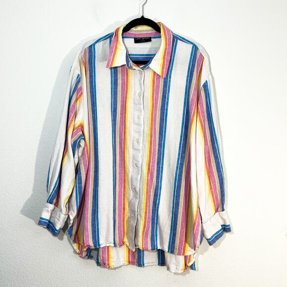 Lane Bryant Button Up Shirt Womens 26/28 Retro Stripe Long Sleeve Linen Casual - Picture 1 of 6